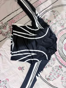 Black Contrast Printed Half Zipper Top