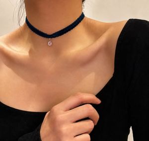Navy Blue Velvet Choker Necklace | Y2K Coquette