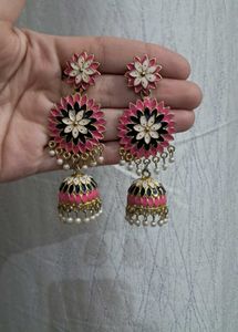 Pink Floral Jhumka Earrings