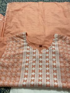 Elegant Peach Embroidered Kurta Set