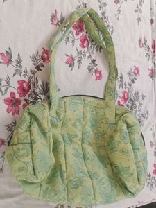 Light Green Floral Quilted Handbag