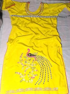 Vibrant Yellow Peacock Embroidered Kurta Set