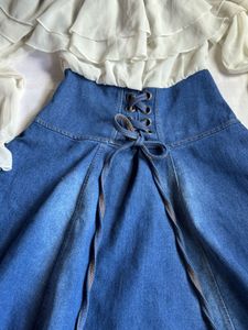 Corset style denim flare dress