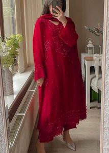 Vibrant Red Embroidered Kurta Set