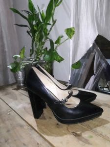 Ochirly Black Mary Jane Block Heels|Pointed Toe