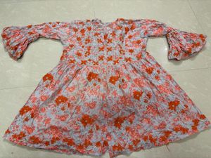 Boho-Chic Grey-Blue &amp; Orange Floral Short Dress wi