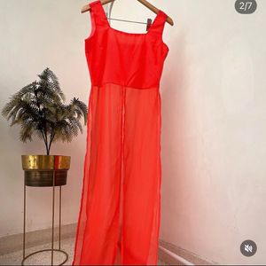 Vibrant Red Orange Ethnic Gown