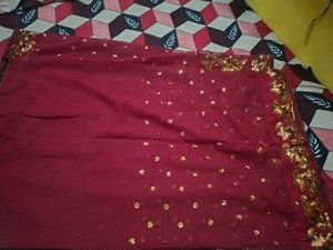 Embroidered Red Saree with Sequins