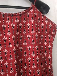 Red Printed Sleeveless kurti
