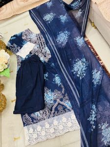 Blue Floral Print Kurta Set with Dupatta
