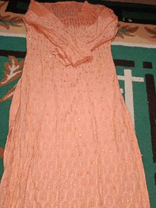 Peach Embellished Kurta Chikankari