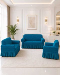 ✨🤌 Luxury Elegant Teal Sofa Cover with Ruffle Ski