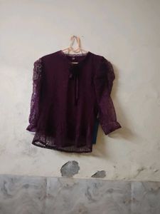 Burgundy Lace Top with Bow Detail