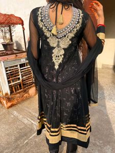 Elegant Black Kurta Set with Gold Embellishments