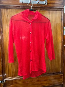 🌸Red Mesh Button-Up Top