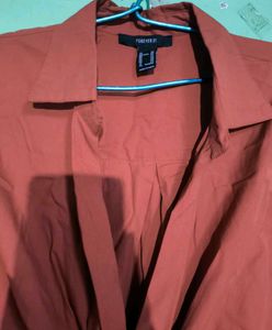 Chic Orange Twist Front Shirt Dress