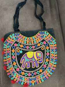 Boho Elephant Embroidered Tote Bag