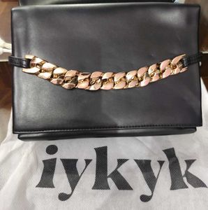 Black Clutch with Gold Chain