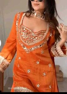 Stunning Orange Kurta Set with Mirror Work