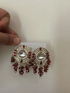 Exquisite Red &amp; Gold Round Drop Earrings