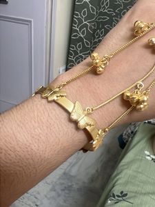 Elegant Gold Hand Bracelet with Dangle Charms