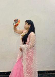 Elegant Pink &amp; White Sari