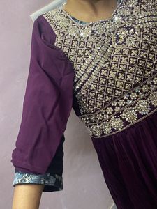 Elegant Purple Wine Embellished Gown