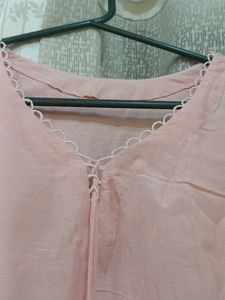 mul cotton Pink Embroidered Kurta