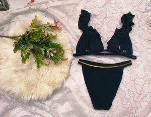Chic Black Ruffled Bikini set