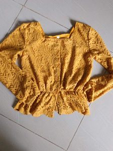 Mustard Lace Peplum Top