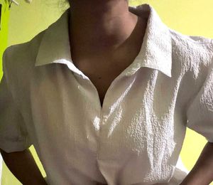 White Textured Button-Up Top