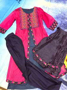 Two Layered Suit Set Mirror Embroidery Dupatta