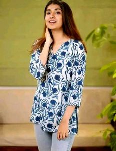 Blue floral print kurta for women