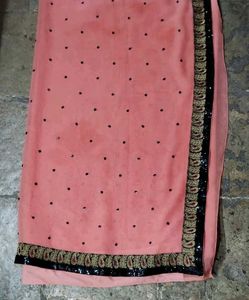 Peach Saree with Black Border