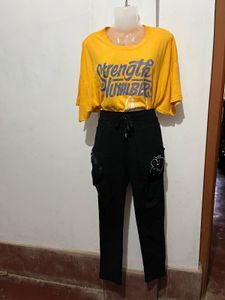 Black Graphic Print Pants