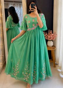 Stunning Green Embroidered Ethnic Gown