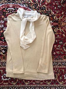 Elegant korean Beige Top with Scarf