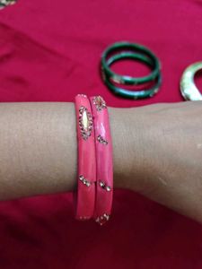 Set of 3 Bangles - Pink, Green &amp; Gold