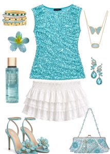Stretchable Sparkly Blue Sequin Tank Top