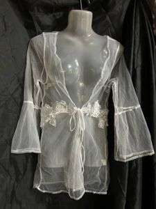 Sheer White Lace Trim Robe