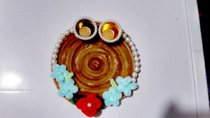 Decorative Puja Thali with Pearl &amp; Flower Accents