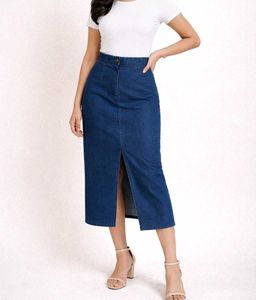 Denim Midi Skirt with Slit