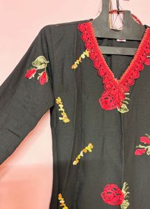 Embroidered Black Kurta Set