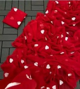 Beautiful Red Saree with White Hearts