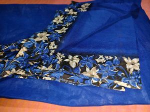 Vibrant Blue Saree with Floral Border