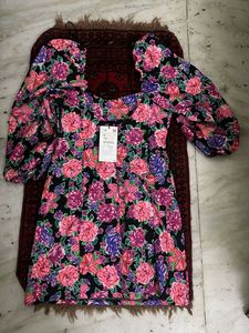 Vibrant Floral Print Puff Sleeve dress