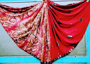 Red & Pink Floral Print Saree