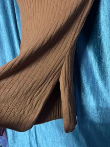 Brown Ribbed Knit Bodycon Dress