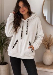 Cozy Leopard Trim Hoodie