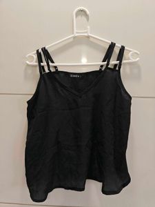 shein black double strappy top in L
